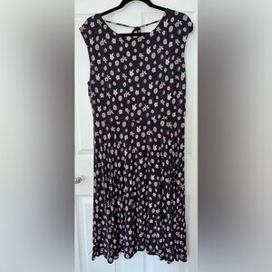 Loft Charcoal and Floral Print Women's Dress Size Large